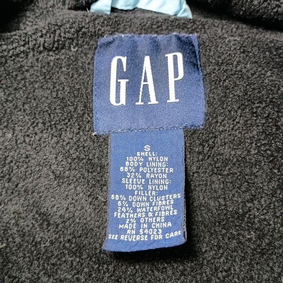 Vintage Gap Womens Down Fill Puffer Jacket Small Coat Quilted Hooded Waterfowl S - Picture 3 of 16